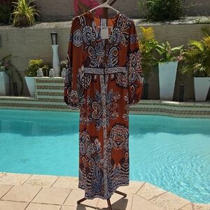 Elegant Orange and Blue Floral Dress